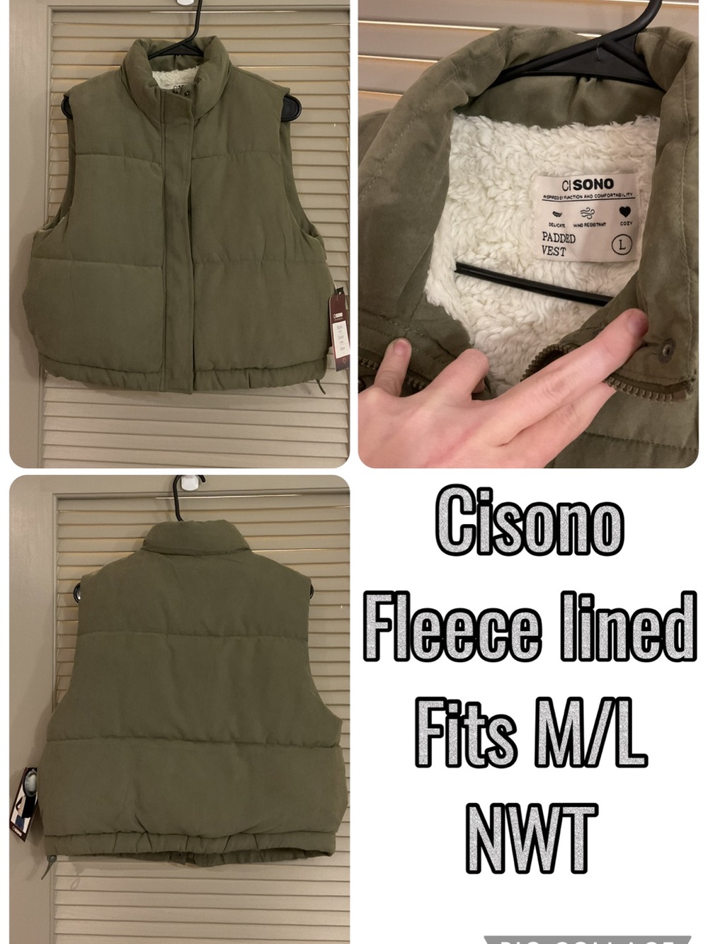 Ci Sono Olive Green Fleece-Lined Puffer Vest